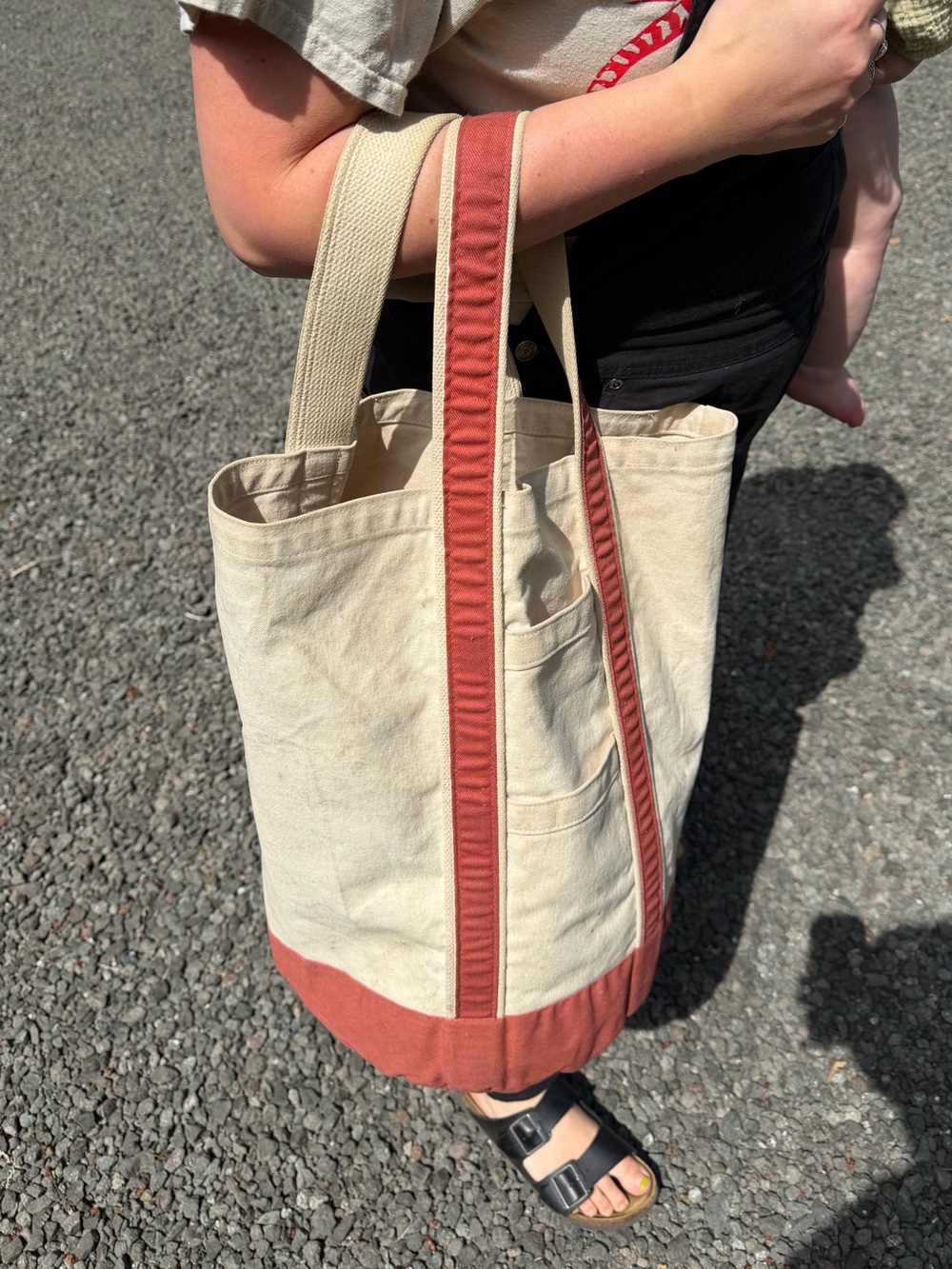 VINTAGE Canvas Tote Bag with Rust Trim - Neutral/Cream